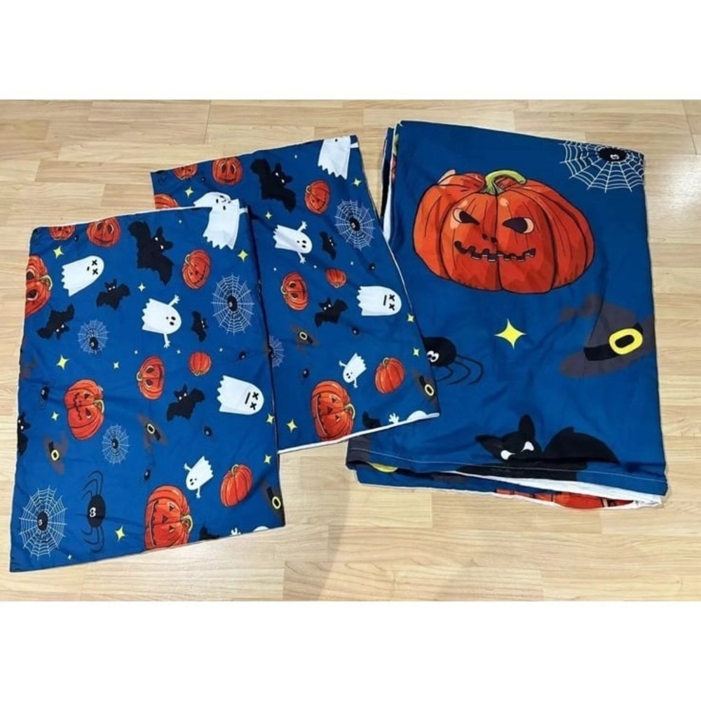 Halloween Blue 3 pc Duvet set Queen size Pumpkin Bats Ghosts Spooky Fall‎